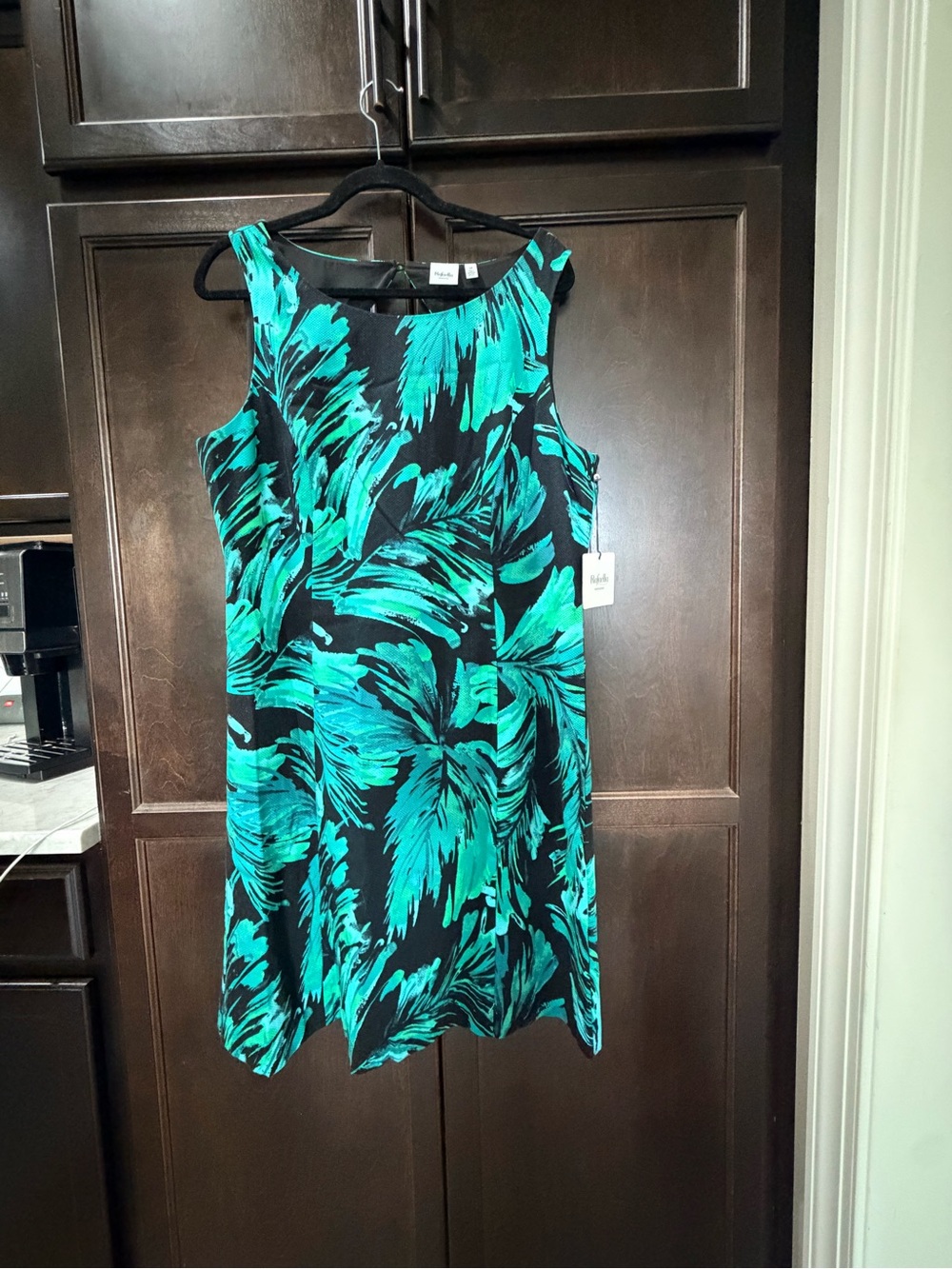 Rafaella Teal & Black Sleeveless A-Line Dress